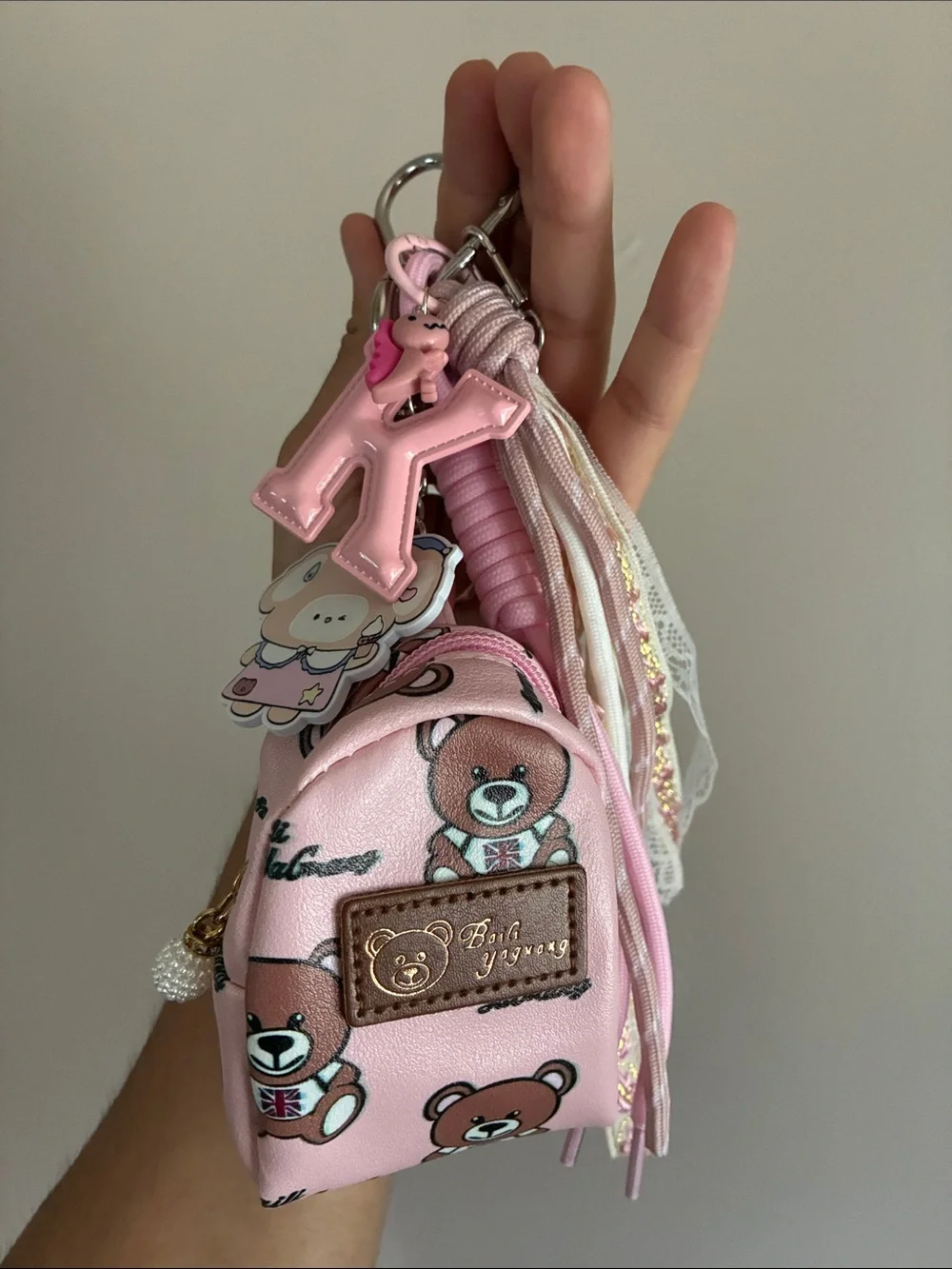 Pink Teddy Bear Mini Backpack Keychain Bag Charm
